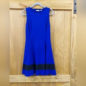 New York & Co. Color Blocked Fit & Flare Cotton Dress Sz Med. Blue/Black